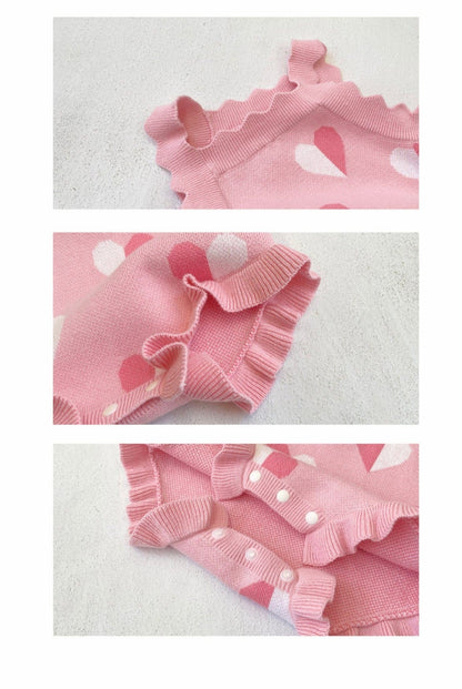 ノースリーブロンパース ハートジャガードニットロンパース+ヘアバンドセット【mh0011131】