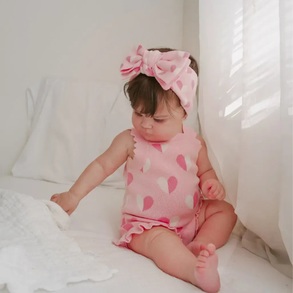 ノースリーブロンパース ハートジャガードニットロンパース+ヘアバンドセット【mh0011131】