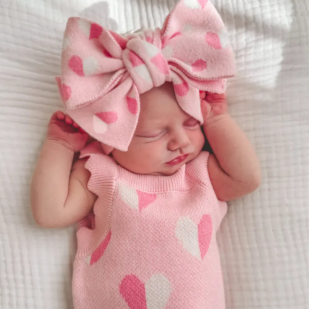 ノースリーブロンパース ハートジャガードニットロンパース+ヘアバンドセット【mh0011131】