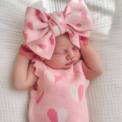 ノースリーブロンパース ハートジャガードニットロンパース+ヘアバンドセット【mh0011131】