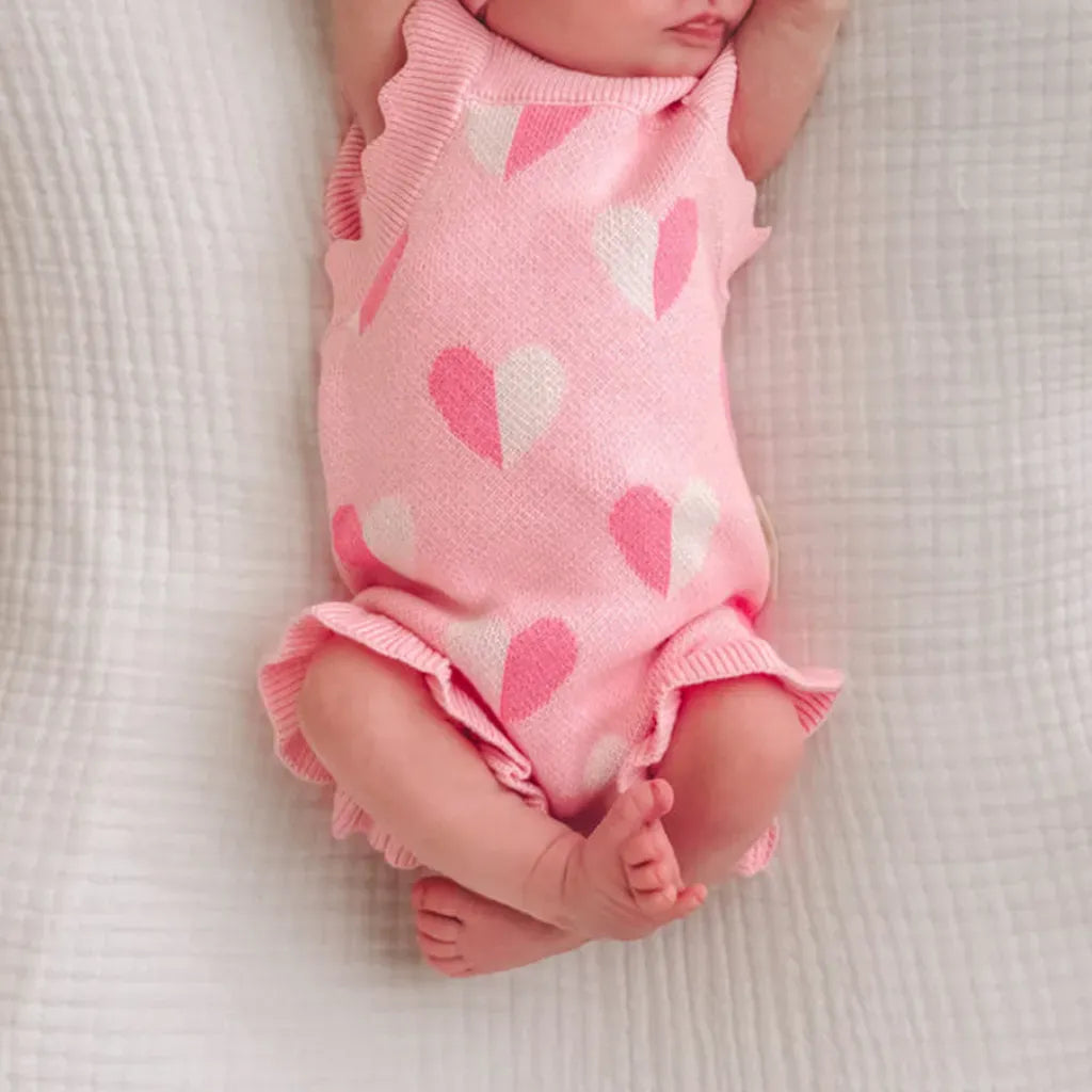 ノースリーブロンパース ハートジャガードニットロンパース+ヘアバンドセット【mh0011131】