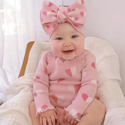 ノースリーブロンパース ハートジャガードニットロンパース+ヘアバンドセット【mh0011131】