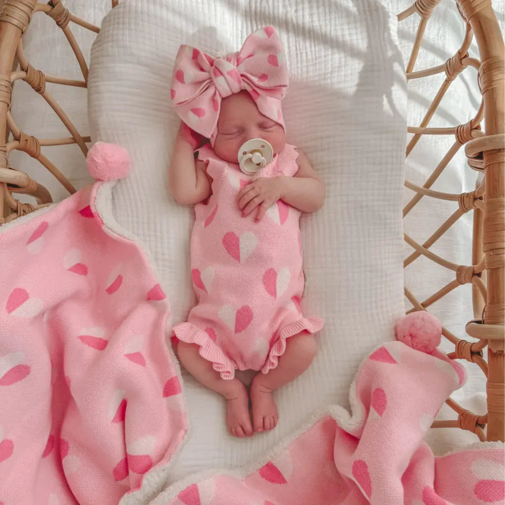 ノースリーブロンパース ハートジャガードニットロンパース+ヘアバンドセット【mh0011131】