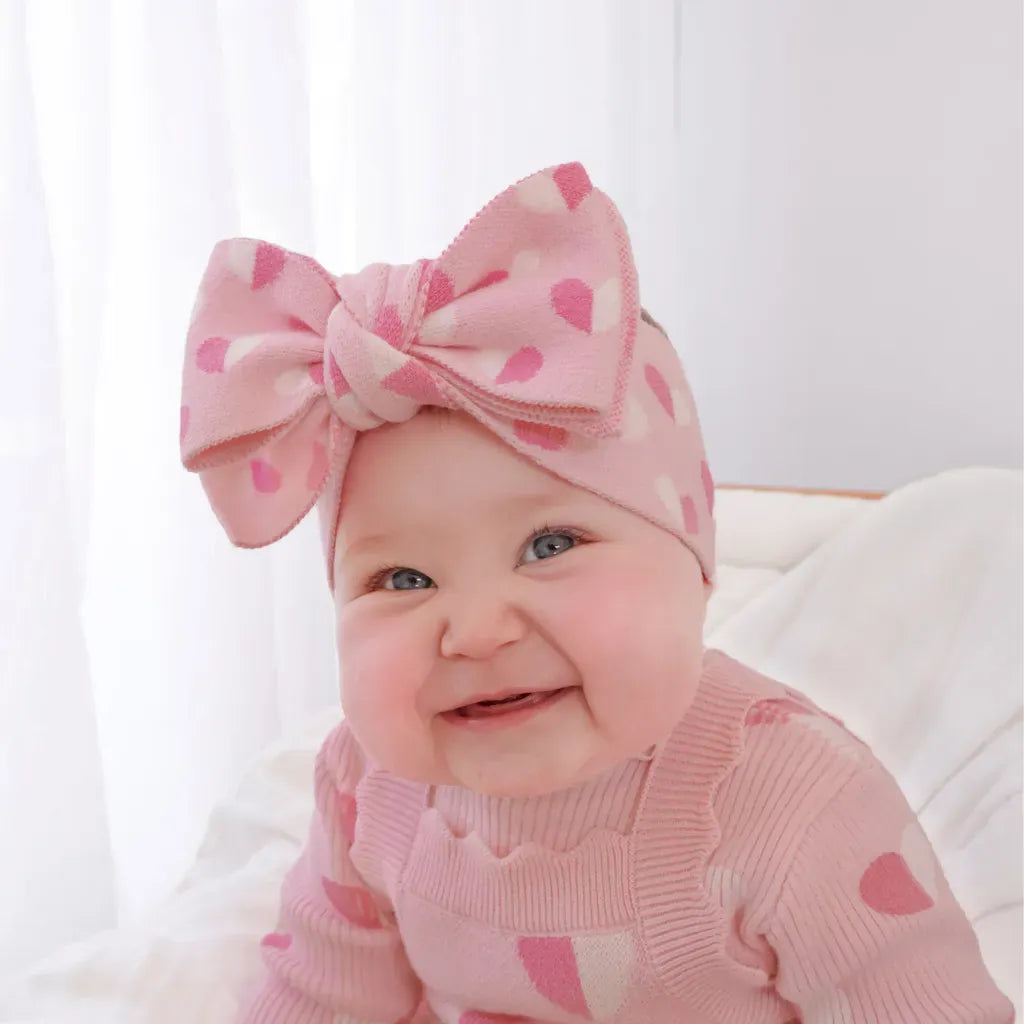 ノースリーブロンパース ハートジャガードニットロンパース+ヘアバンドセット【mh0011131】