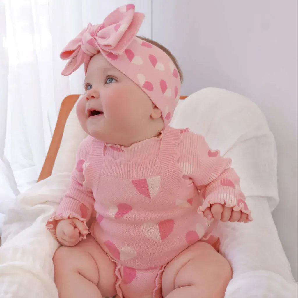 ノースリーブロンパース ハートジャガードニットロンパース+ヘアバンドセット【mh0011131】