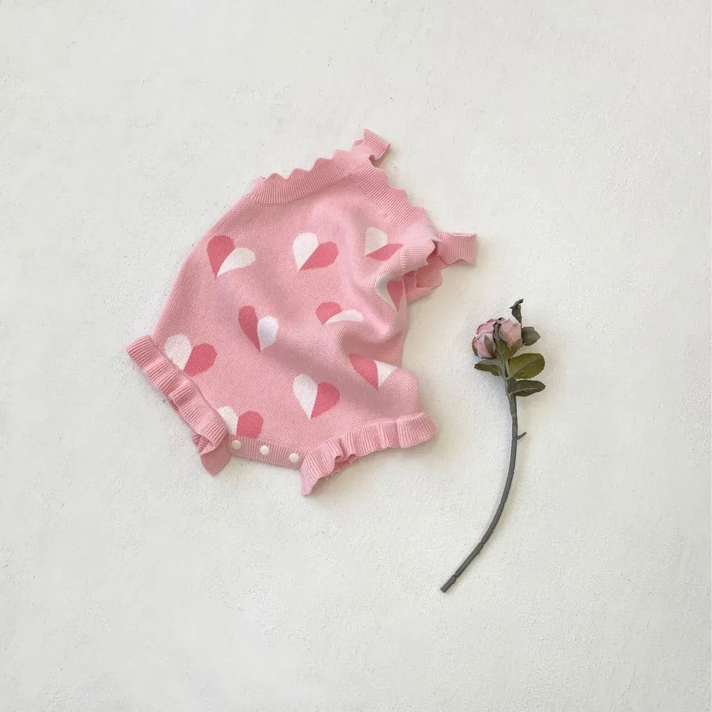 ノースリーブロンパース ハートジャガードニットロンパース+ヘアバンドセット【mh0011131】