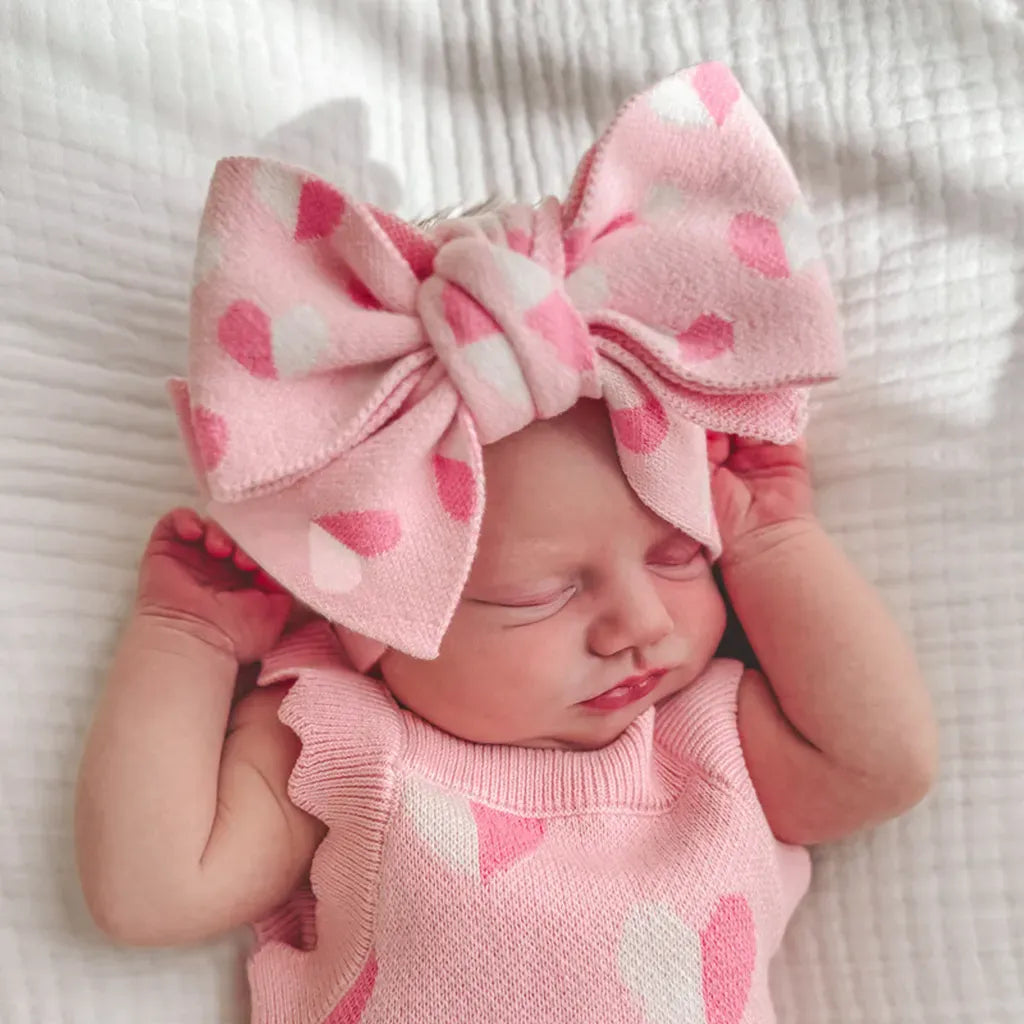 ノースリーブロンパース ハートジャガードニットロンパース+ヘアバンドセット【mh0011131】