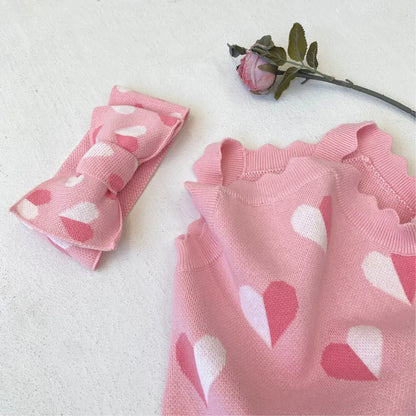 ノースリーブロンパース ハートジャガードニットロンパース+ヘアバンドセット【mh0011131】