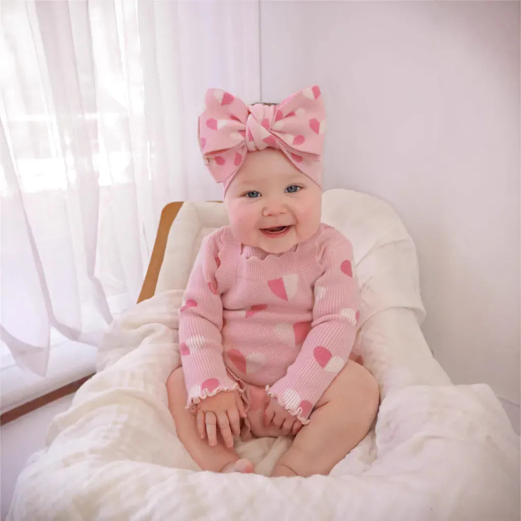 ノースリーブロンパース ハートジャガードニットロンパース+ヘアバンドセット【mh0011131】