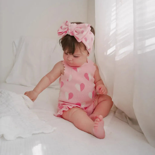 ノースリーブロンパース ハートジャガードニットロンパース+ヘアバンドセット【mh0011131】