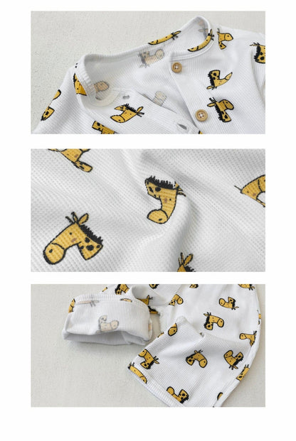 長袖ロンパース ワッフルアニマルロンパース+耳つきニット帽セット【mh0011132】