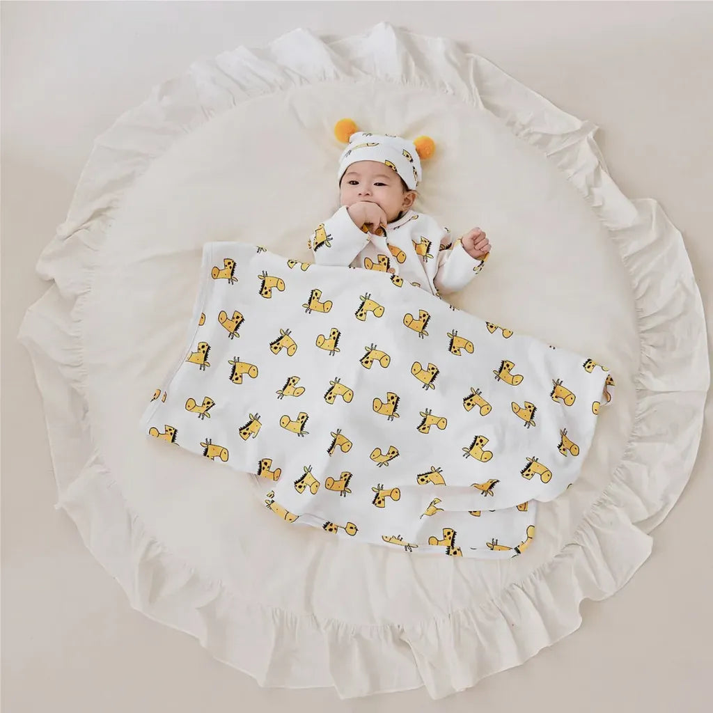 長袖ロンパース ワッフルアニマルロンパース+耳つきニット帽セット【mh0011132】