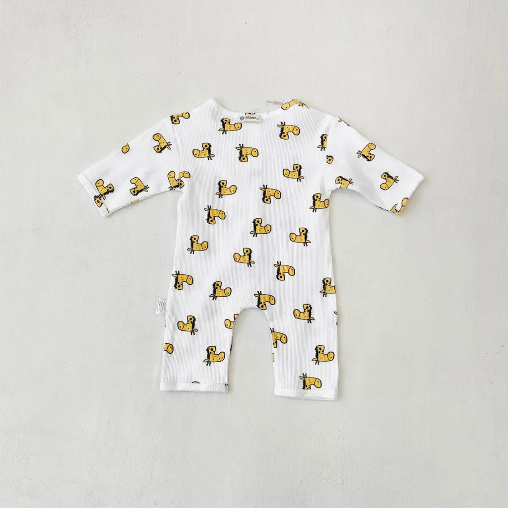 長袖ロンパース ワッフルアニマルロンパース+耳つきニット帽セット【mh0011132】