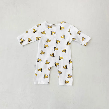 長袖ロンパース ワッフルアニマルロンパース+耳つきニット帽セット【mh0011132】