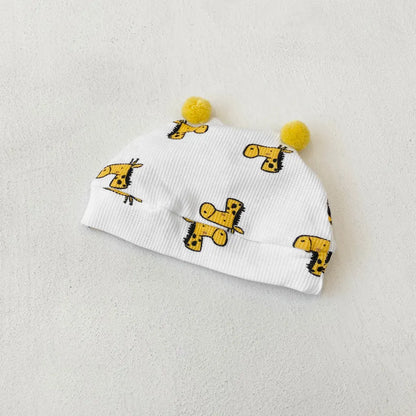 長袖ロンパース ワッフルアニマルロンパース+耳つきニット帽セット【mh0011132】