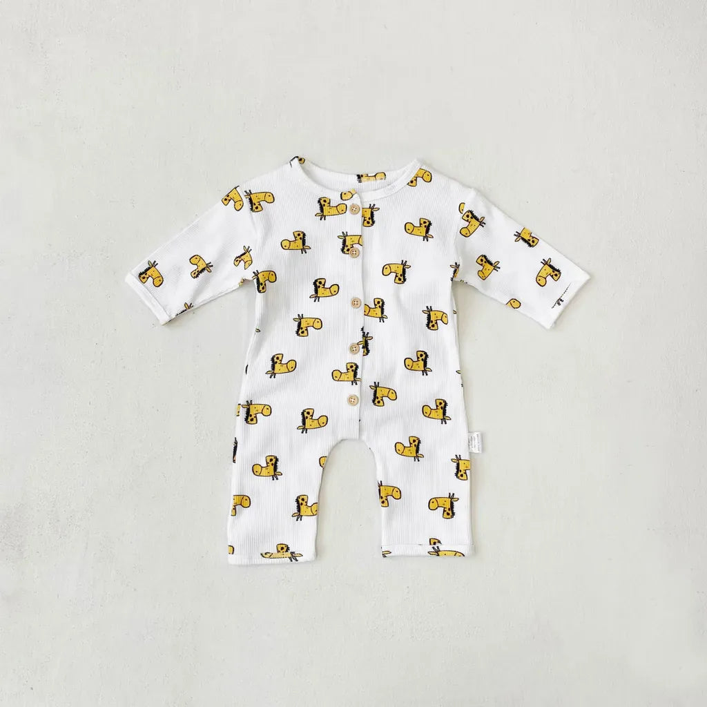 長袖ロンパース ワッフルアニマルロンパース+耳つきニット帽セット【mh0011132】