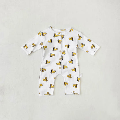 長袖ロンパース ワッフルアニマルロンパース+耳つきニット帽セット【mh0011132】