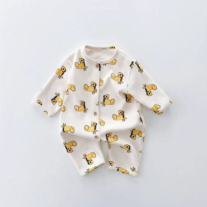 長袖ロンパース ワッフルアニマルロンパース+耳つきニット帽セット【mh0011132】