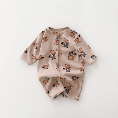 長袖ロンパース ワッフルアニマルロンパース+耳つきニット帽セット【mh0011132】