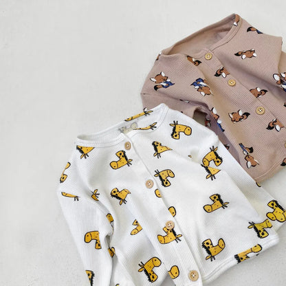 長袖パジャマ ワッフルアニマルルームウェア長袖パジャマセット【mh0011133】