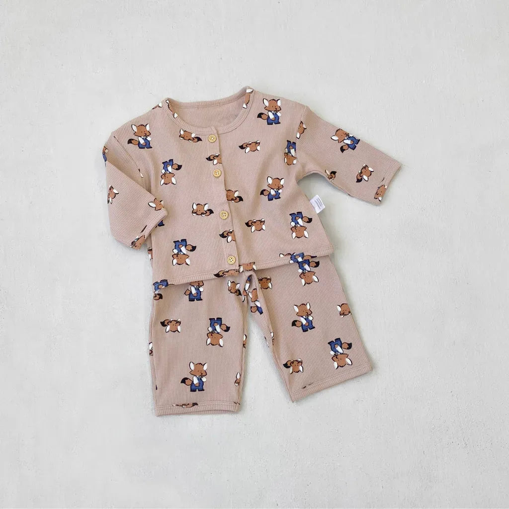 長袖パジャマ ワッフルアニマルルームウェア長袖パジャマセット【mh0011133】