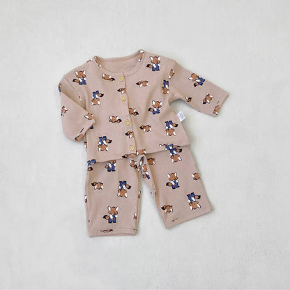 長袖パジャマ ワッフルアニマルルームウェア長袖パジャマセット【mh0011133】