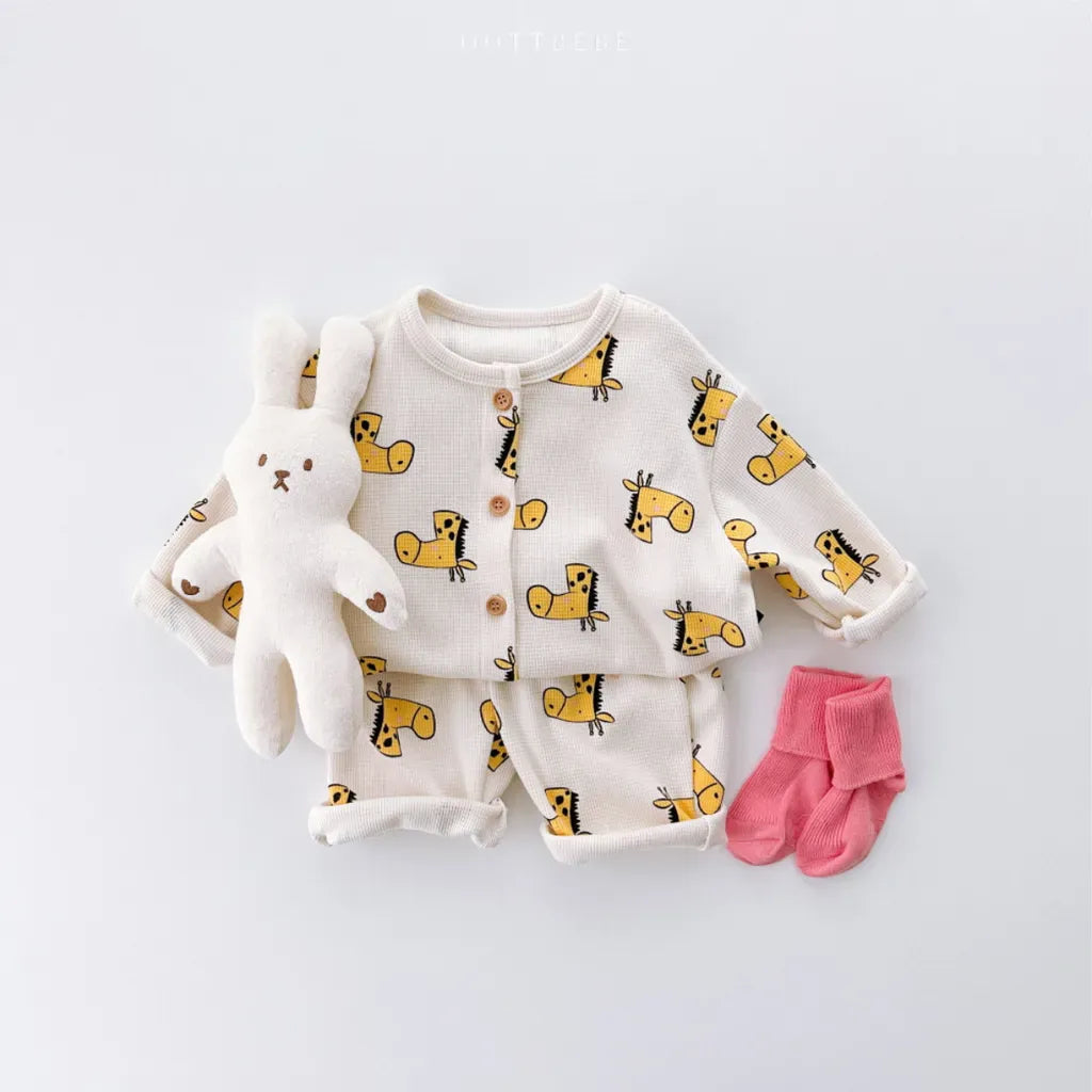 長袖パジャマ ワッフルアニマルルームウェア長袖パジャマセット【mh0011133】