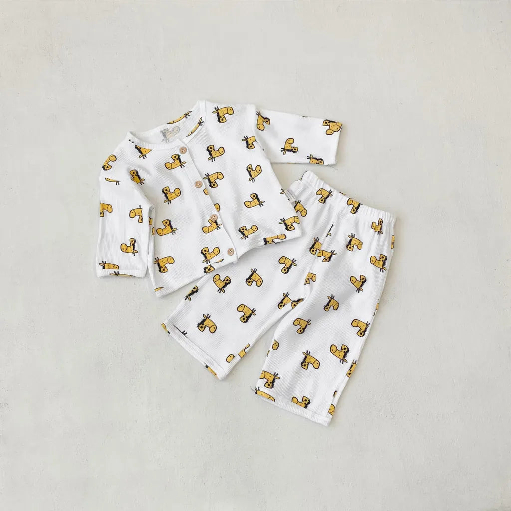 長袖パジャマ ワッフルアニマルルームウェア長袖パジャマセット【mh0011133】