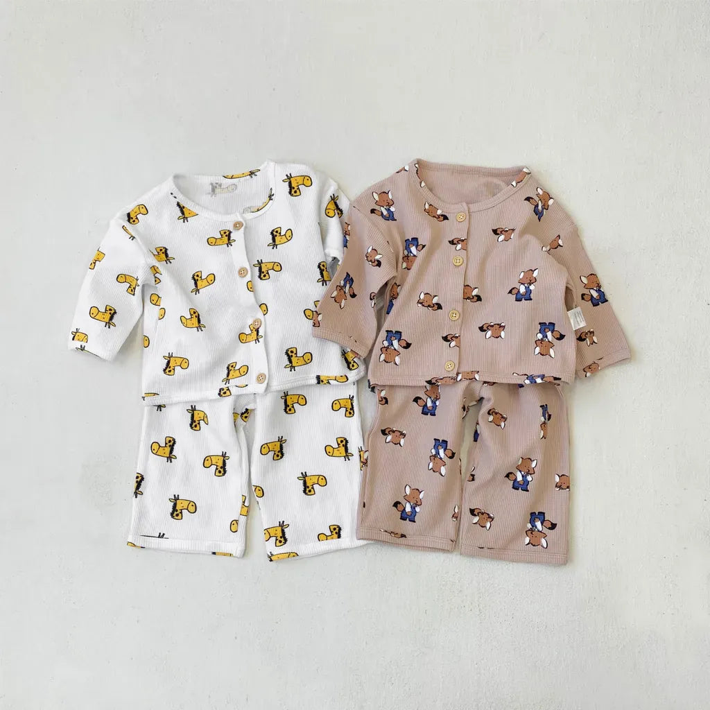 長袖パジャマ ワッフルアニマルルームウェア長袖パジャマセット【mh0011133】