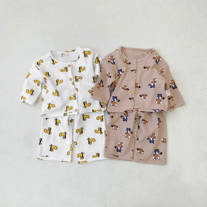 長袖パジャマ ワッフルアニマルルームウェア長袖パジャマセット【mh0011133】