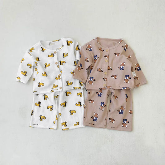 長袖パジャマ ワッフルアニマルルームウェア長袖パジャマセット【mh0011133】