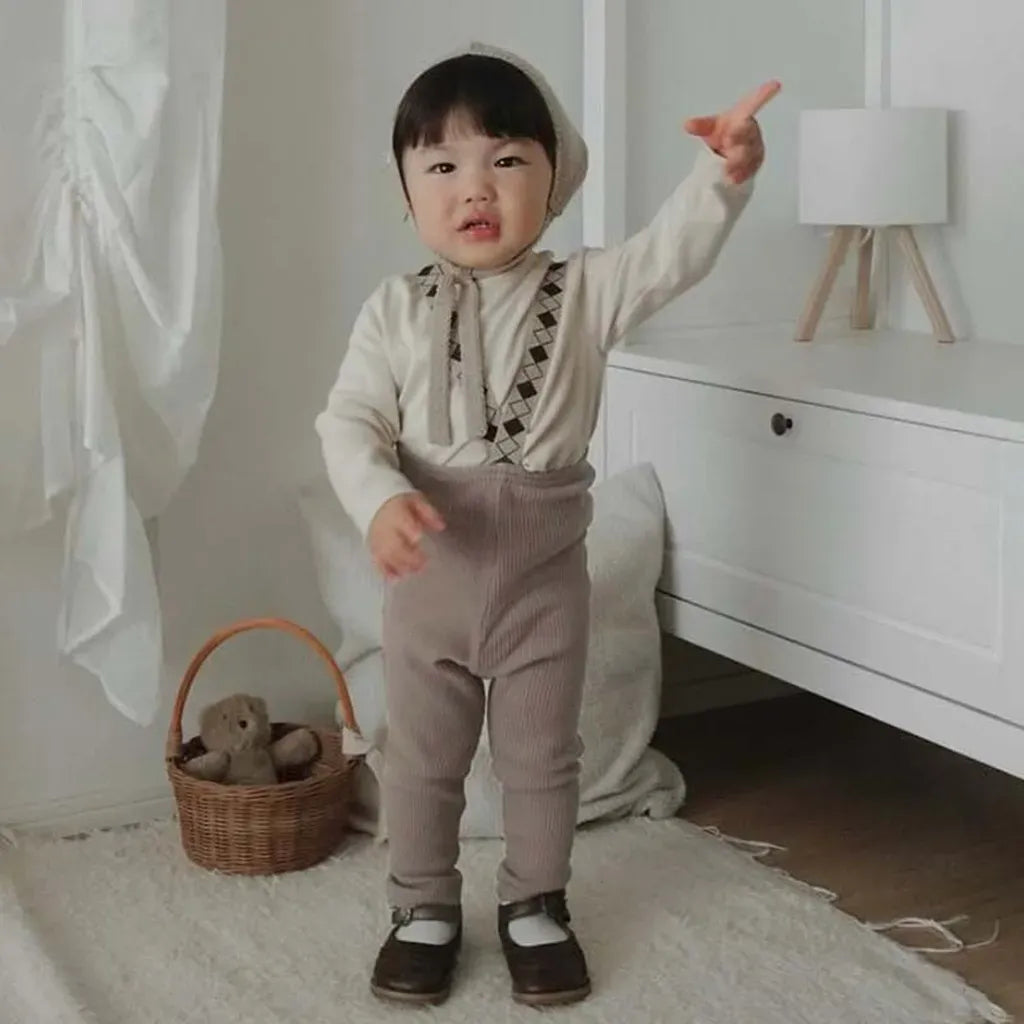 サロペットパンツ・サスペンダーパンツ ダイヤチェックサスペンダーリブレギンスパンツ【mh0011139】