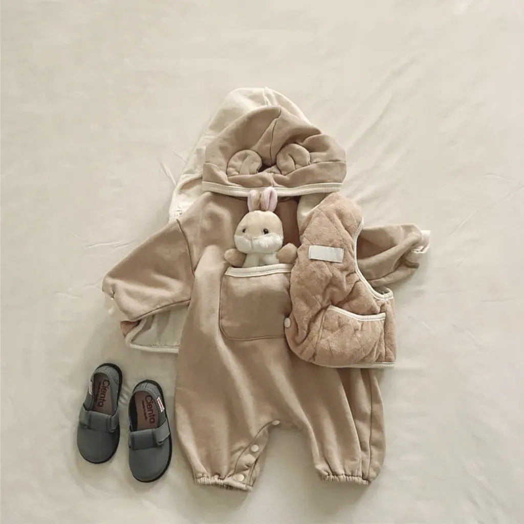 長袖ロンパース ポケット付きくま耳フーディ長袖ロンパース【mh0011141】