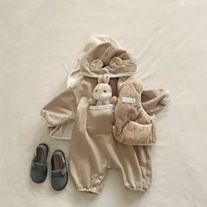 長袖ロンパース ポケット付きくま耳フーディ長袖ロンパース【mh0011141】