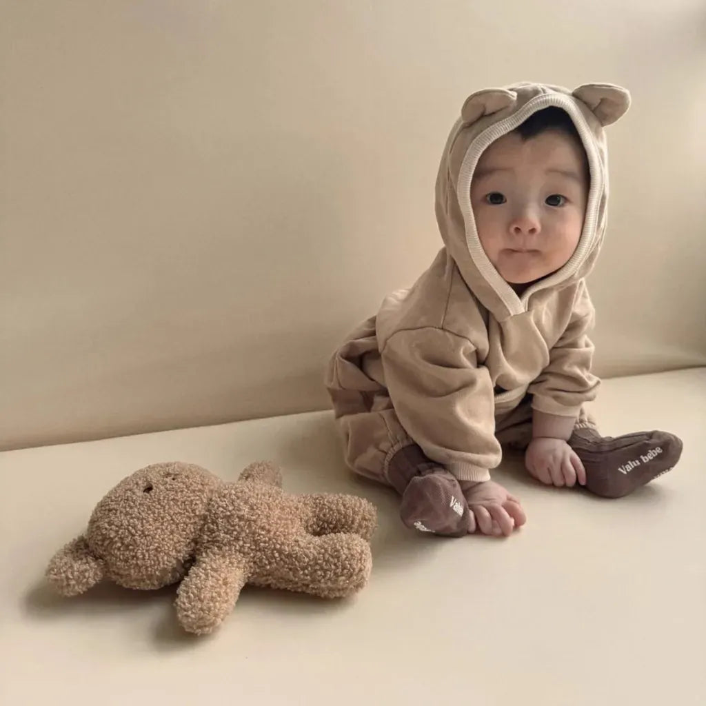 長袖ロンパース ポケット付きくま耳フーディ長袖ロンパース【mh0011141】