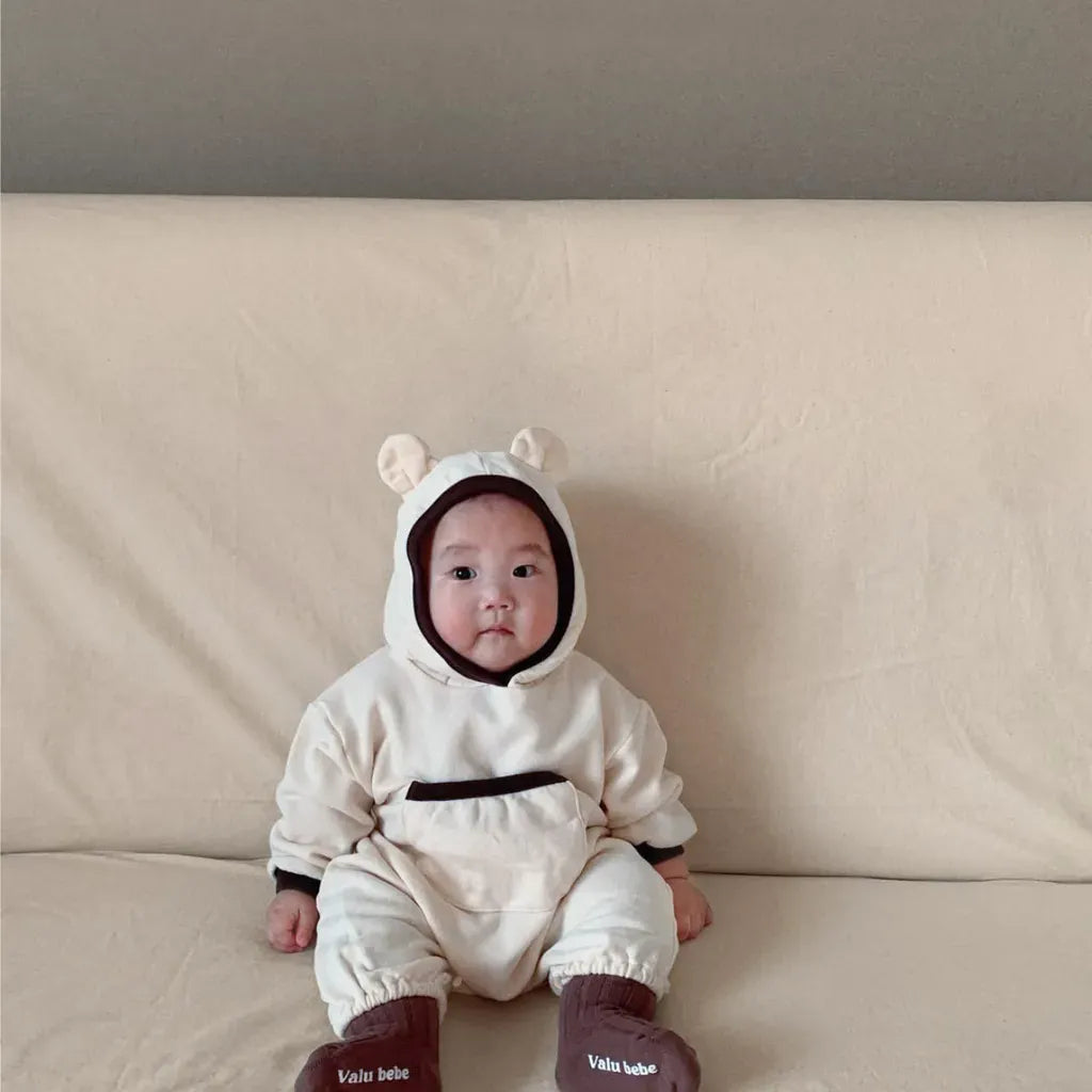 長袖ロンパース ポケット付きくま耳フーディ長袖ロンパース【mh0011141】