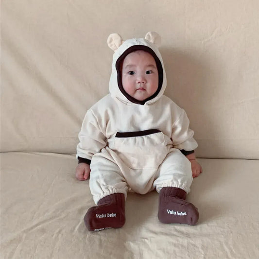 長袖ロンパース ポケット付きくま耳フーディ長袖ロンパース【mh0011141】