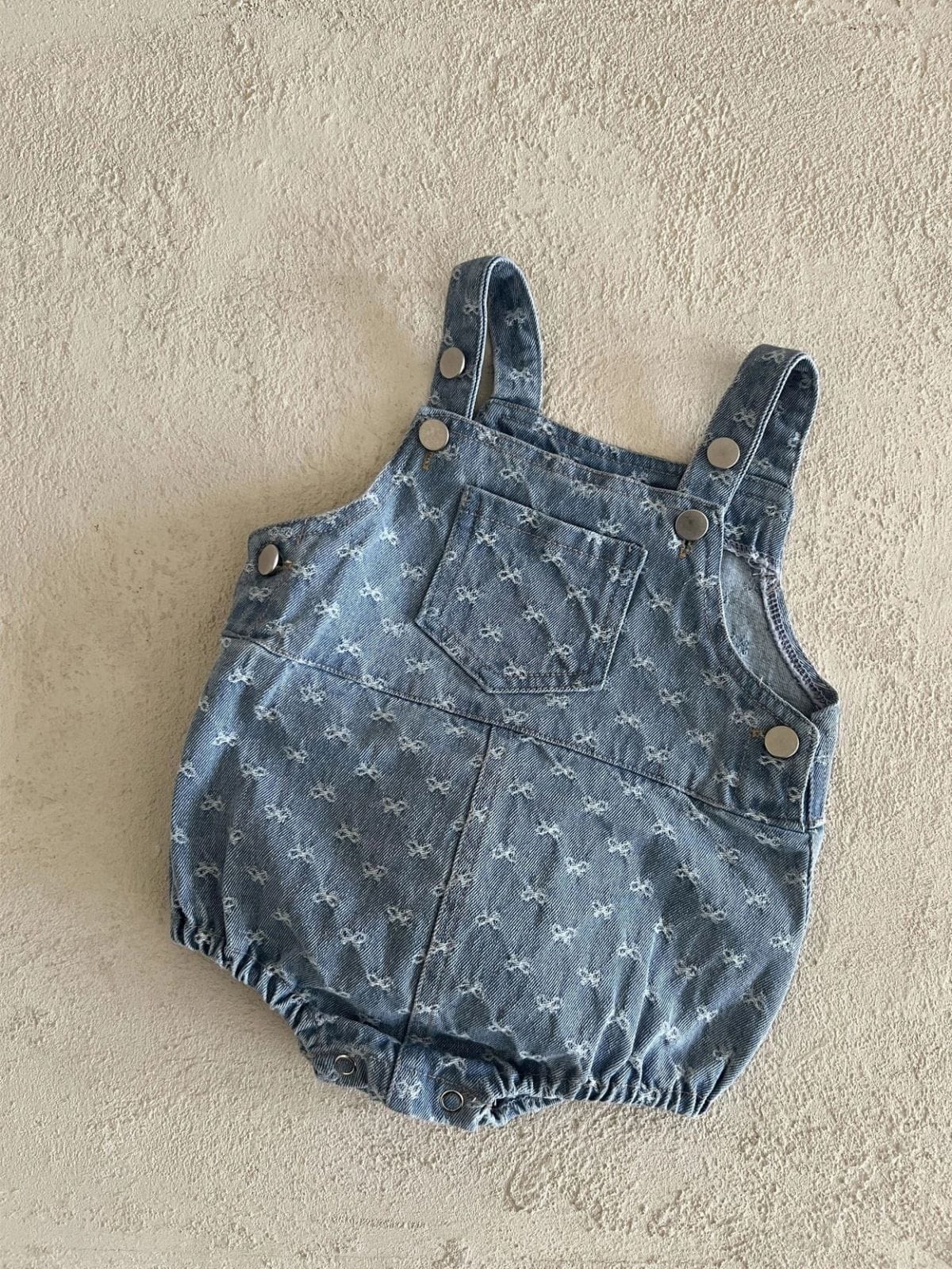 ノースリーブロンパース デニム サロペット ロンパース ジャガードリボン ポケット【mh0011352】