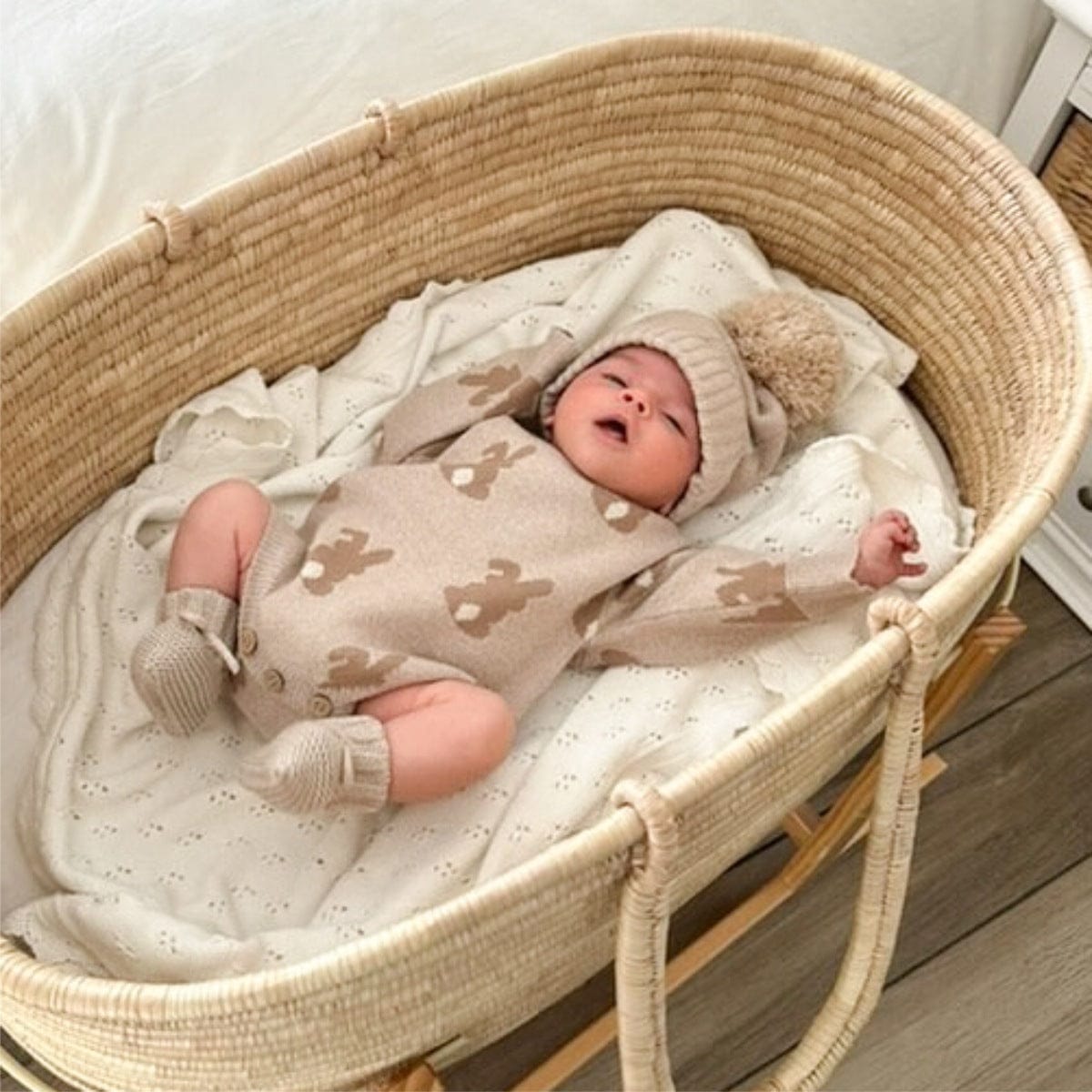 ロンパースセットアップ ジャガードニットロンパース うさぎ ニット帽 ぽんぽんニットキャップセット【mh0011354】