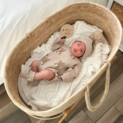 ロンパースセットアップ ジャガードニットロンパース うさぎ ニット帽 ぽんぽんニットキャップセット【mh0011354】