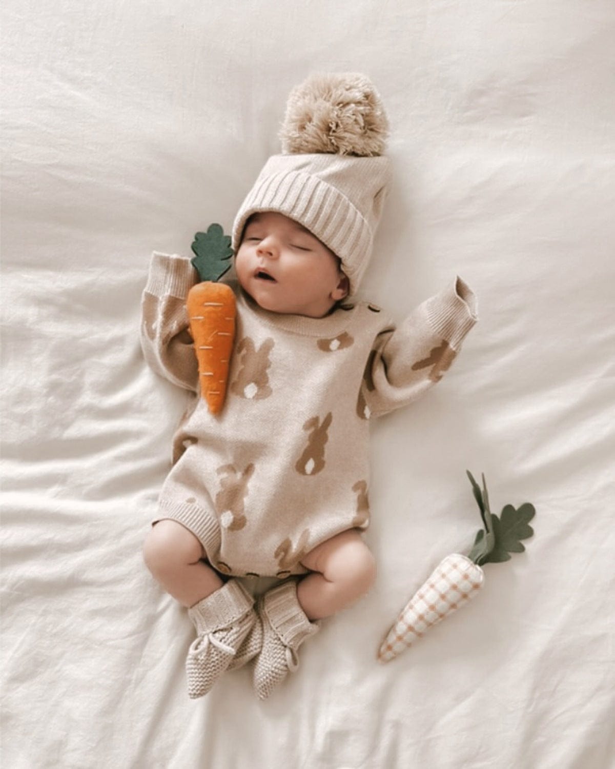 ロンパースセットアップ ジャガードニットロンパース うさぎ ニット帽 ぽんぽんニットキャップセット【mh0011354】