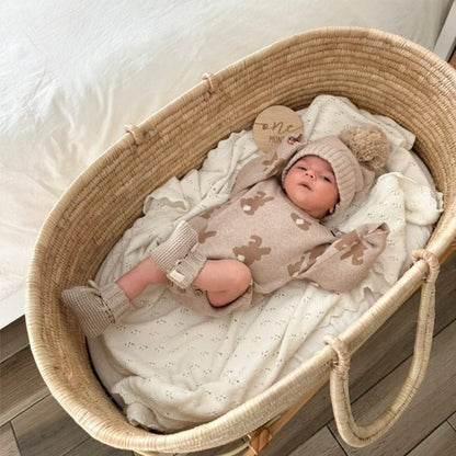 ロンパースセットアップ ジャガードニットロンパース うさぎ ニット帽 ぽんぽんニットキャップセット【mh0011354】