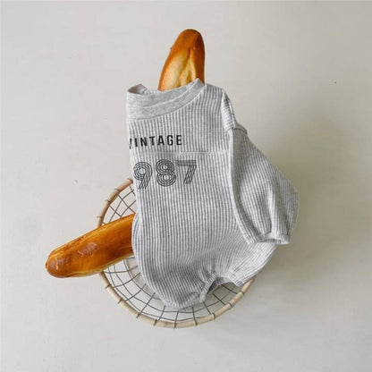 長袖ロンパース 長袖ロンパース ワッフル素材 数字ロゴプリント【mh0011355】