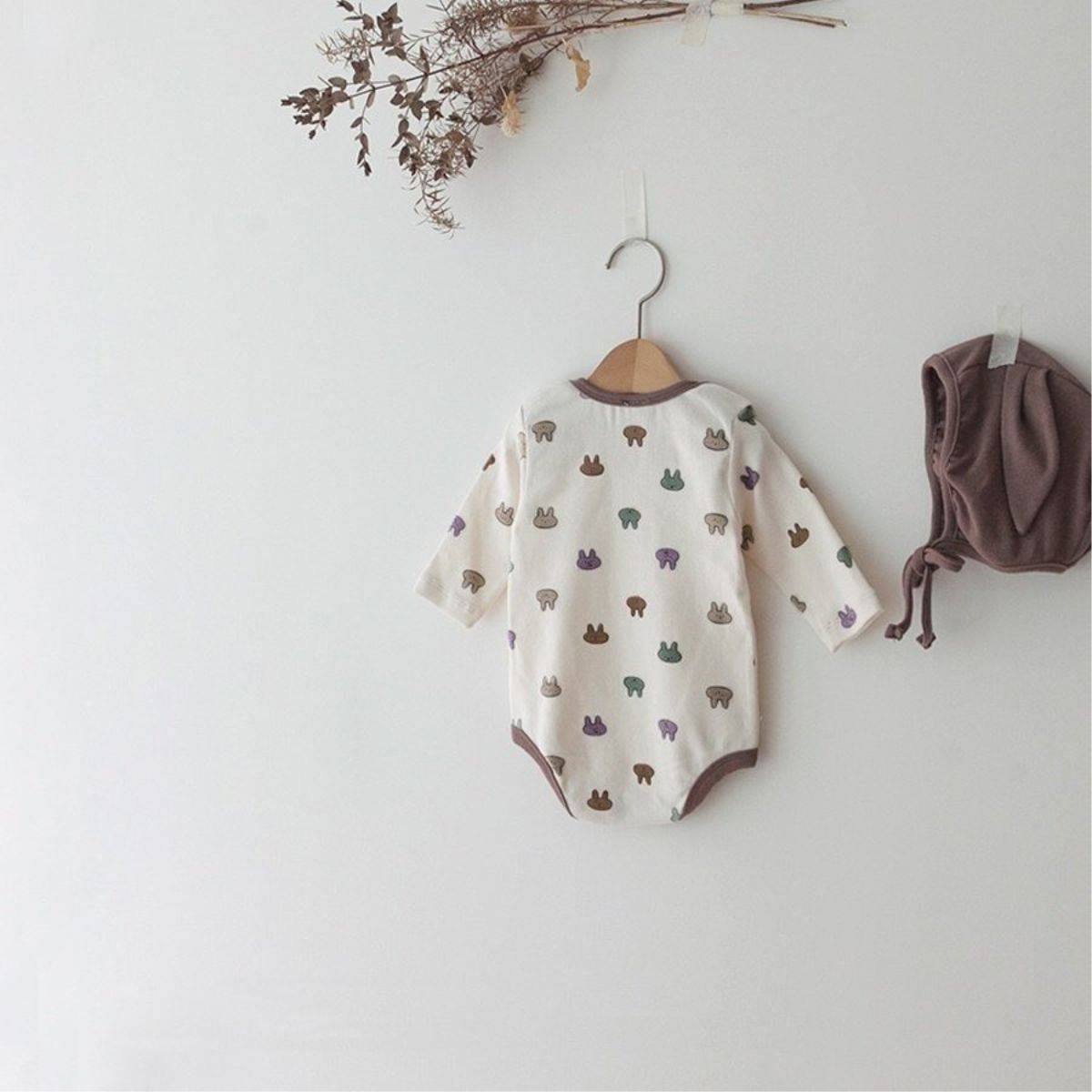 長袖ロンパース 長袖ロンパース コットン うさ耳ボンネット 帽子セット【mh0011357】