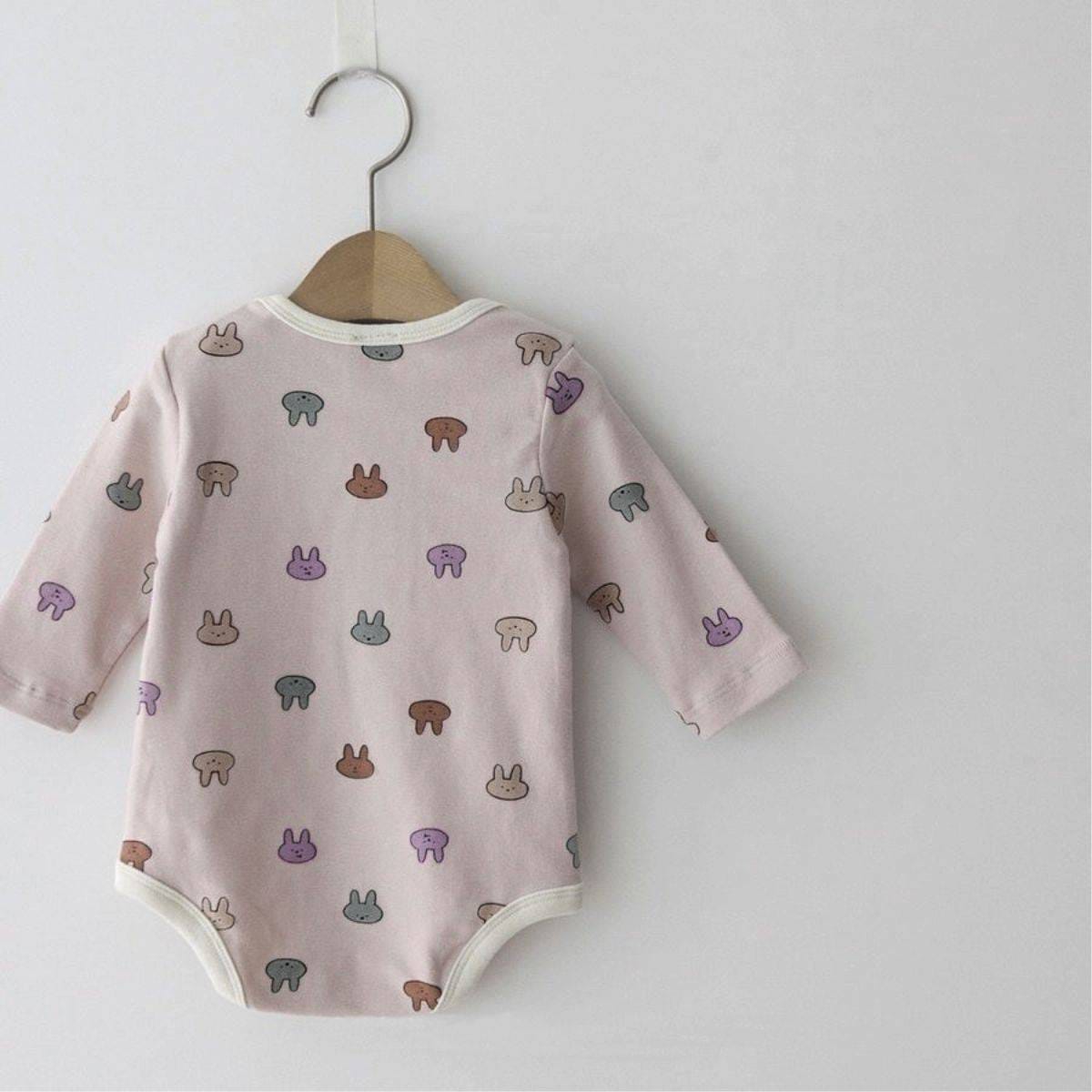 長袖ロンパース 長袖ロンパース コットン うさ耳ボンネット 帽子セット【mh0011357】