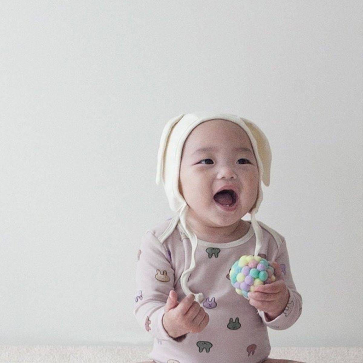 長袖ロンパース 長袖ロンパース コットン うさ耳ボンネット 帽子セット【mh0011357】