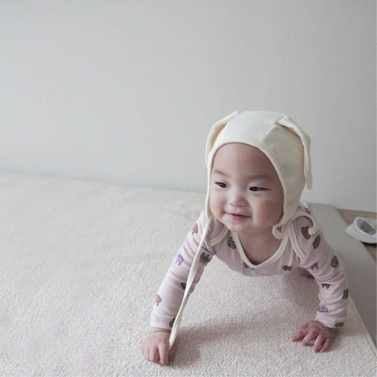 長袖ロンパース 長袖ロンパース コットン うさ耳ボンネット 帽子セット【mh0011357】