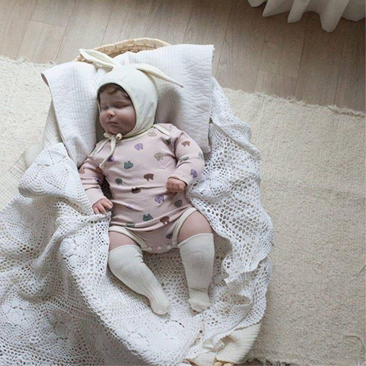 長袖ロンパース 長袖ロンパース コットン うさ耳ボンネット 帽子セット【mh0011357】