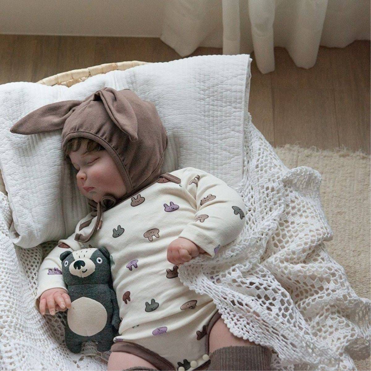 長袖ロンパース 長袖ロンパース コットン うさ耳ボンネット 帽子セット【mh0011357】