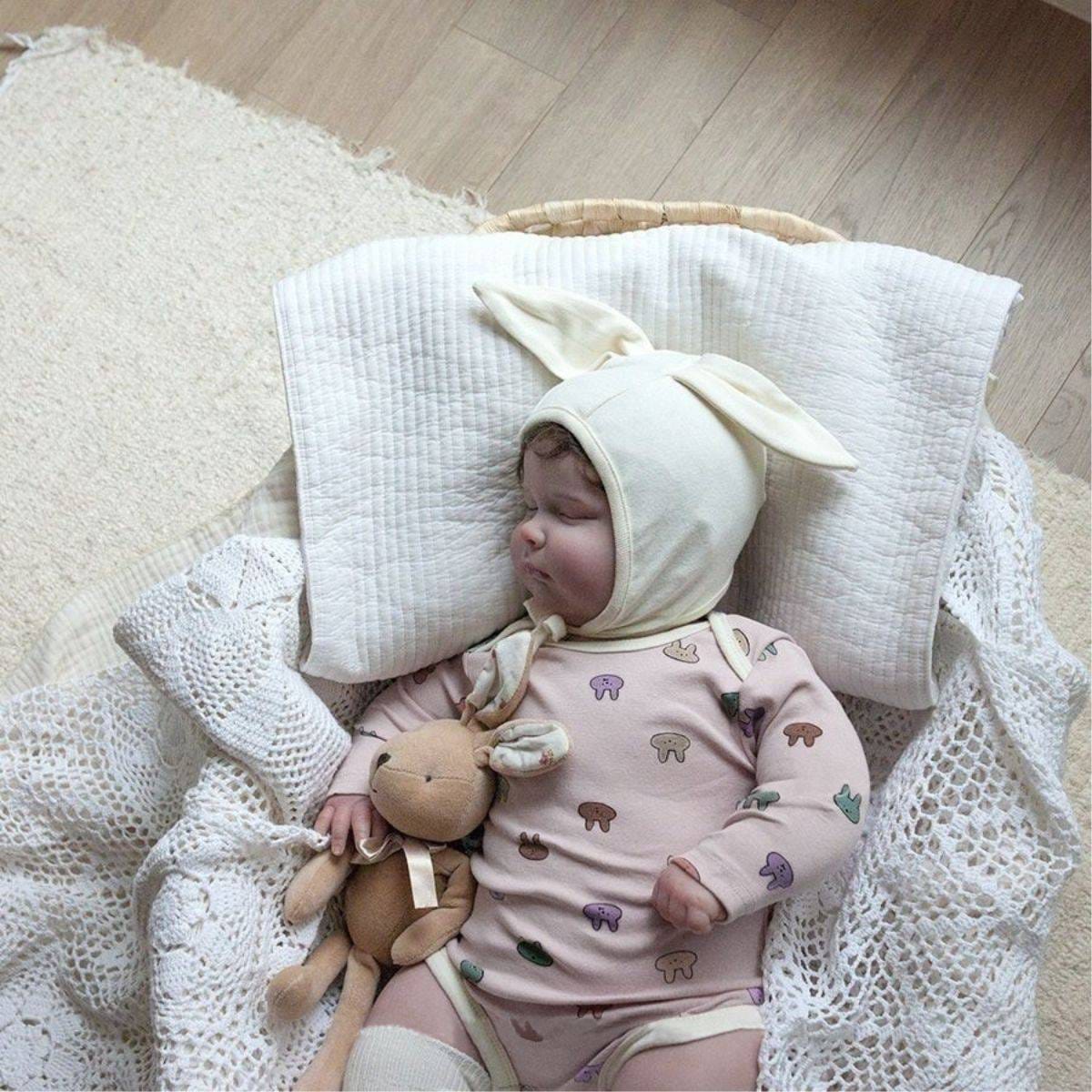 長袖ロンパース 長袖ロンパース コットン うさ耳ボンネット 帽子セット【mh0011357】